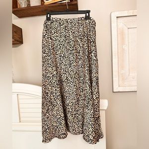 Leopard Satin Midi Skirt